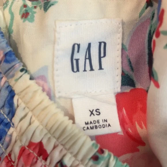 Gap Knee Length V-Neck Blue & Pink & White Floral Dress - Size XS - Picture 3 of 4